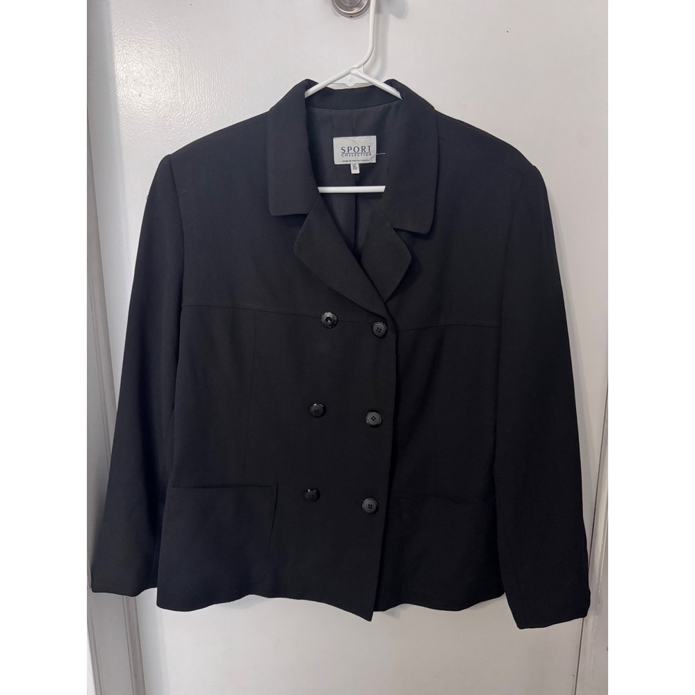 Sport Collection Black Double Breasted Blazer Jacket Made in Canada Size 16